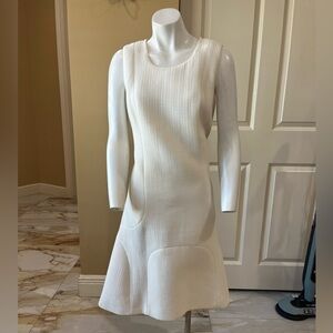 CHANEL size 44 cotton waffle textured A-lined mid length dress